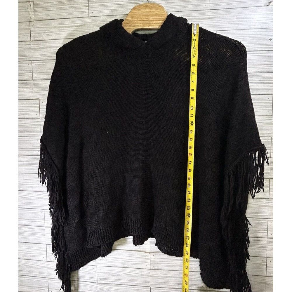 Lauren Ralph Lauren Poncho With Fringe Women's Black Cotton Acrylic Blend OS‎ - Picture 6 of 6